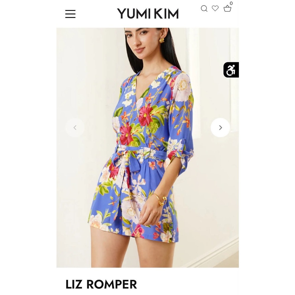 Yumi‎ Kim Floral Leopard Romper Womens Medium Blue Tie Waist Pockets